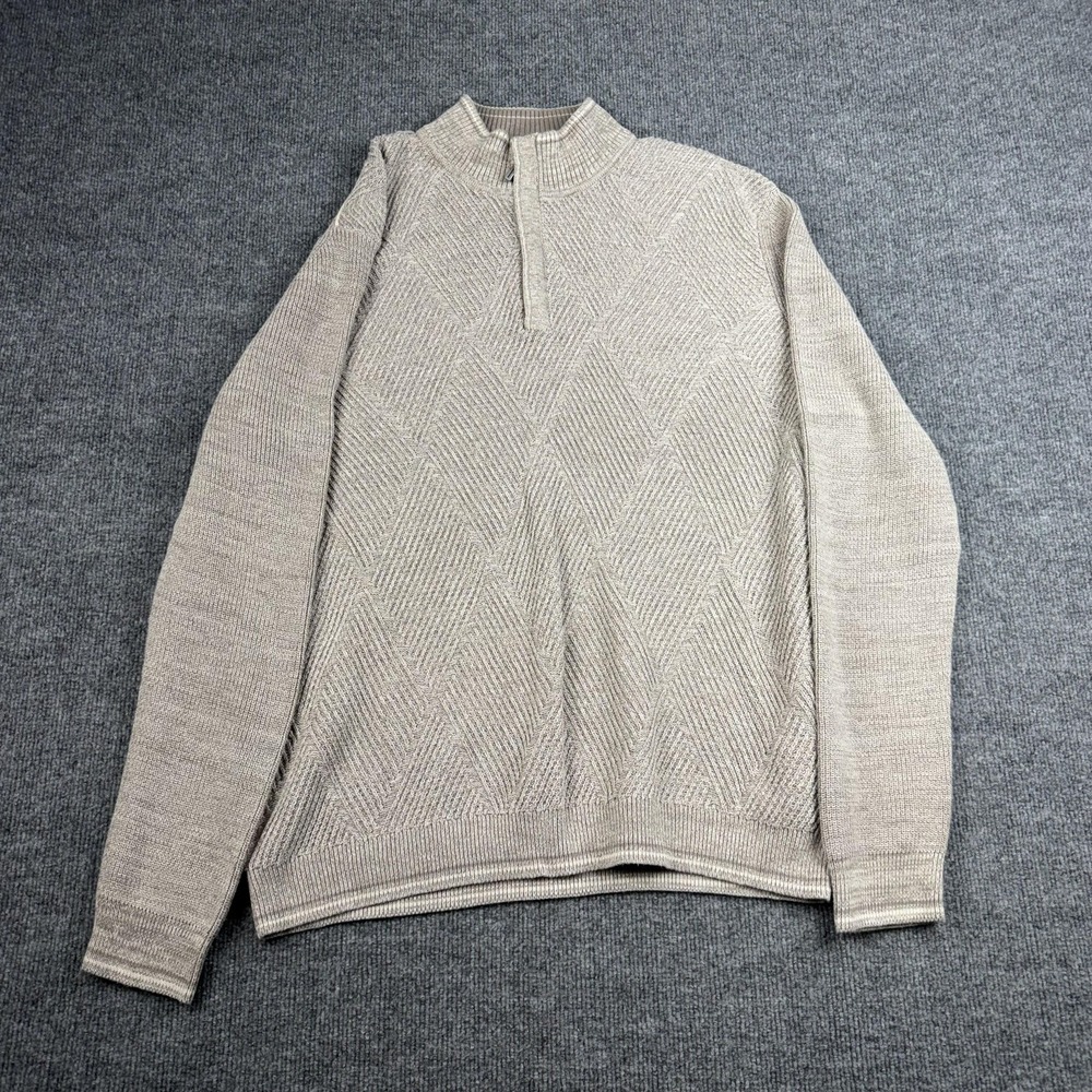 Tommy Bahama Sweater Mens XL Beige 1/4 Zip Mock Neck Pima Cotton Knit Pullover